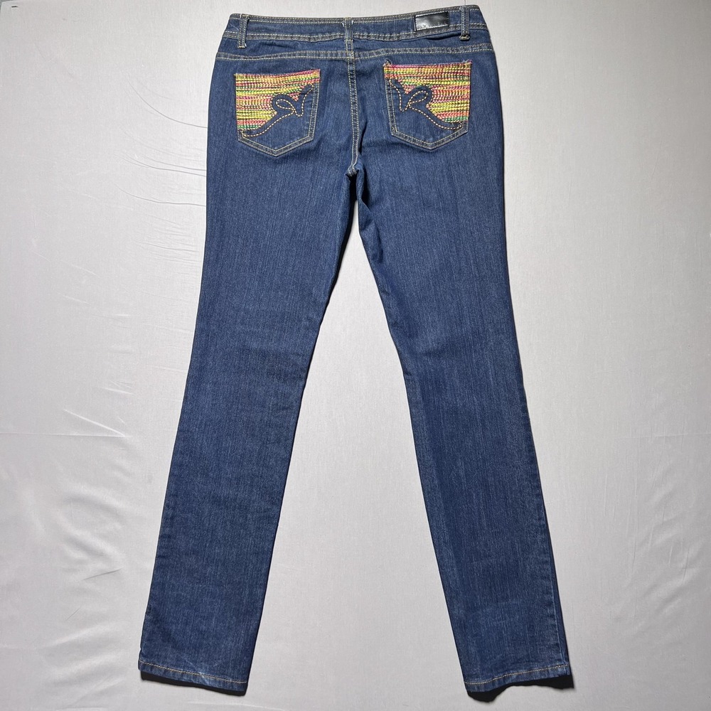 Rocawear Hannah Skinny Leg Jeans Womens 9 Blue Stretch‎ Multicolor Back Pockets